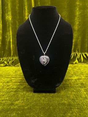 Heart Shaped Necklace with Purple Inlay and Floral Motif